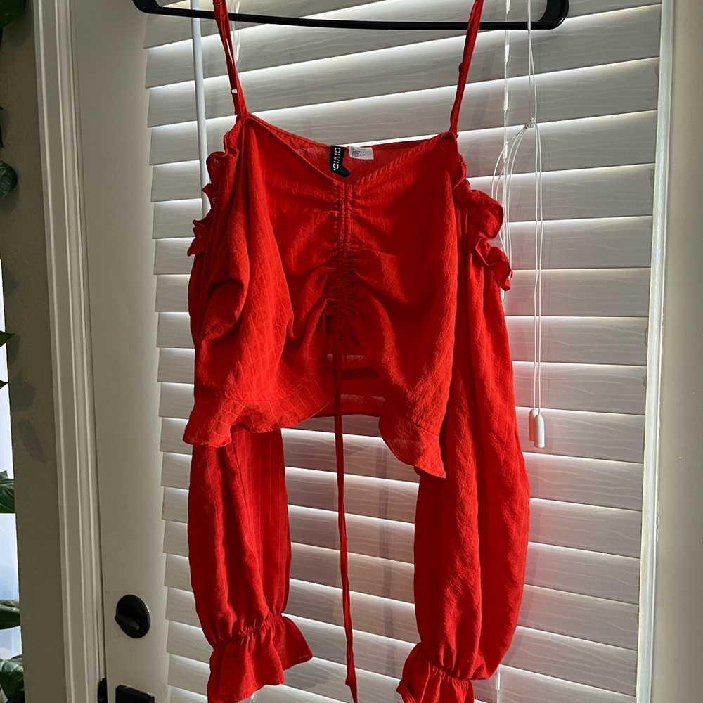 Divided Red Ruffled Blouse - Picture 2 of 4